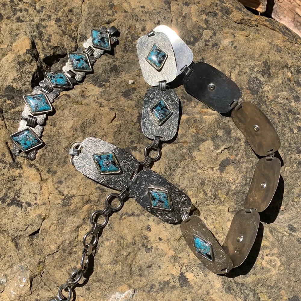 Vintage 1970s bracelet and concho belt set